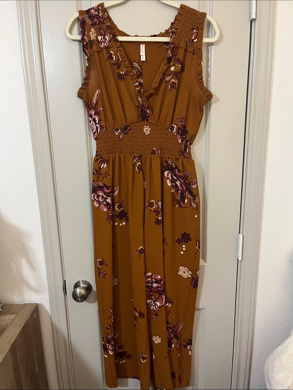 Smocked Waist Floral Pant Suit in Mustard